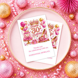 Roze Goud Glitter 30e Verjaardag Roze Glitter Beda Bedankkaart
