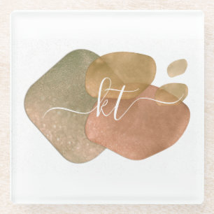 Roze Goud Glitter Abstracte Vormen Script Monogram Glazen Onderzetter