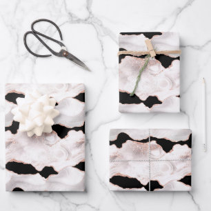 Roze Goud Glitter Agaat Zwart Wit Draai Inpakpapier Vel
