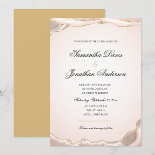 Roze Goud Glitter Agate Elegante Trouw Uitnodiging