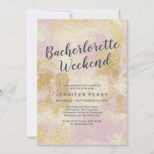 Roze goud glitter Bachelorette Weekend Uitnodiging (Voorkant)