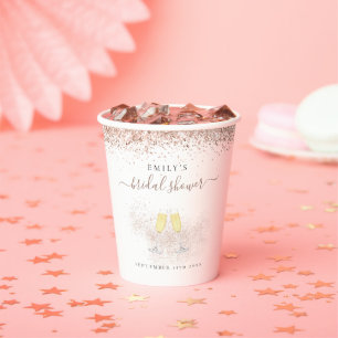 Roze Goud Glitter Champagne Naam Bruidsdouche Papieren Bekers