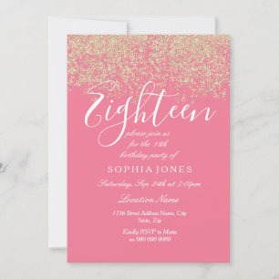 Roze Goud Glitter Confetti 18de verjaardagsfeestje Kaart