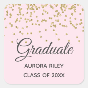Roze Goud Glitter Confetti Afstudeer Favor Vierkante Sticker