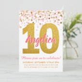 Roze Goud Glitter Confetti Meisje Tiende Verjaarda Kaart (Staand voorkant)