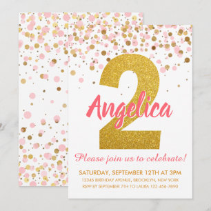 Roze Goud Glitter Confetti Meisje Tweede Verjaarda Kaart
