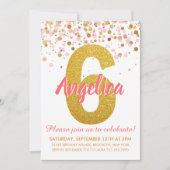 Roze Goud Glitter Confetti Meisje Zesde Verjaardag Kaart (Voorkant)