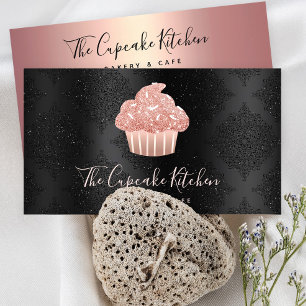 Roze Goud Glitter Cupcake Bakkerij Chef Zwart Dama Visitekaartje