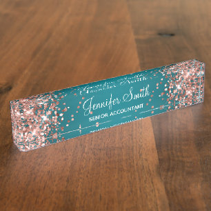 Roze Goud Glitter Donker Turkoois Verlopen Naambordje