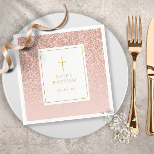 Roze Goud Glitter Doop Christening Servet