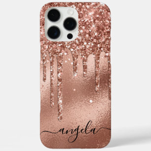 Roze Goud Glitter Druppels Glam Handtekening iPhone 16 Pro Max Hoesje