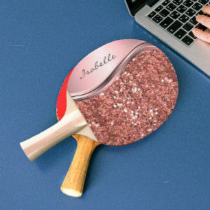 Roze Goud Glitter Glam Bling Gepersonaliseerd Meta Tafeltennisbatje
