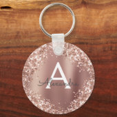 Roze Goud Glitter Glans Monogram Sleutelhanger (Voorkant)