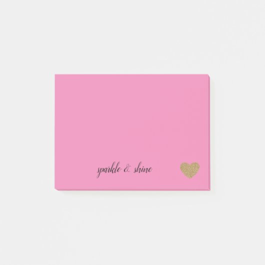 Roze Goud Glitter Hart Post-it® Notes (Voorkant)