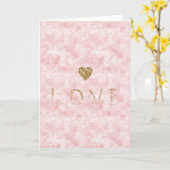 Roze Goud Glitter Liefde Hart Kaart (Gele Bloem)