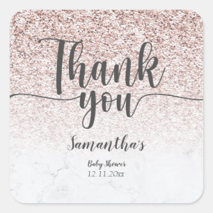 Roze Goud Glitter & Marmer Dank je  Vierkante Sticker