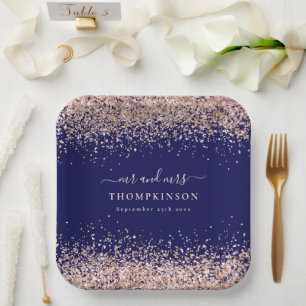 Roze Goud Glitter Meneer Mevrouw Naam Navy Blush B Papieren Bordje