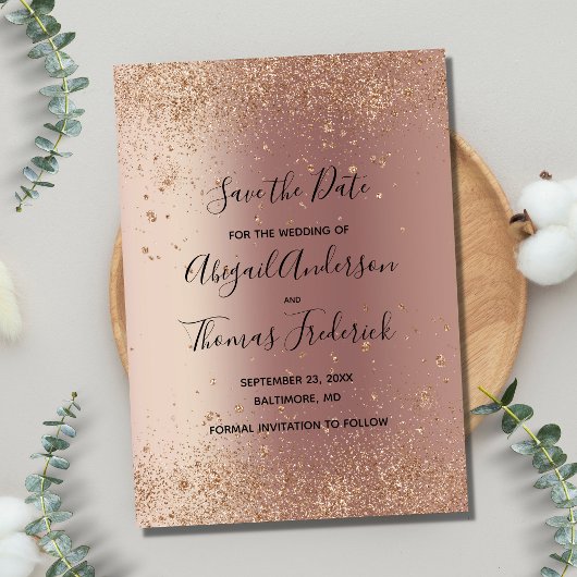 Roze Goud Glitter Modieus Bewaar de Datum Save The Date