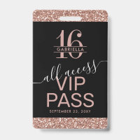 Roze Goud Glitter Zwart Sweet 16 Uitnodiging VIP