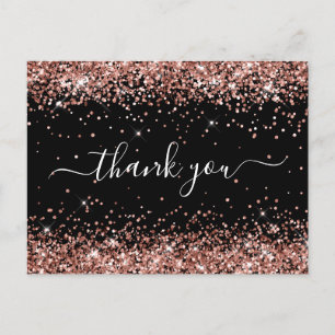 Roze Goud Glitter Zwarte Baby Shower Bedankt Briefkaart