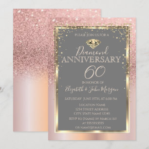 Roze Goud Glitters Diamanten Huwelijksjubileum Kaart