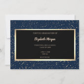 Roze goud glitters donkerblauw afstudeer uitnodigi save the date (Achterkant)