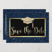Roze goud glitters donkerblauw verloop Save The Da Save The Date (Voorkant / Achterkant)