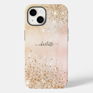 Roze goud glitters naam iPhone 14 hoesje