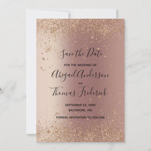 Roze Goud Glitters Trendy Bewaar de Datum Save The Date (Voorkant)