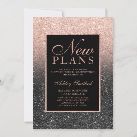 Roze goud glitters zwart elegante chique nieuwe pl kaart (Voorkant)
