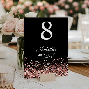 Roze Goud Glitters Zwart Mis XV Jaar Kaart