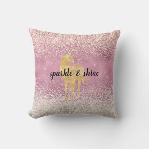Roze goud Glitzy Glitter Unicorn Kussen