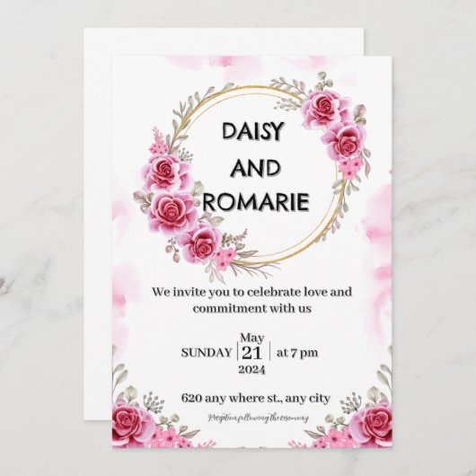 Roze Goud Gratis bruiloft uitnodiging (Voorkant / Achterkant)