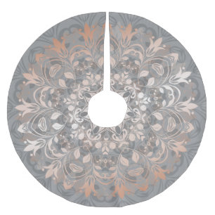 Roze Goud Grijs Bloemrijk Mandala Geborsteld Polye Kerstboom Rok