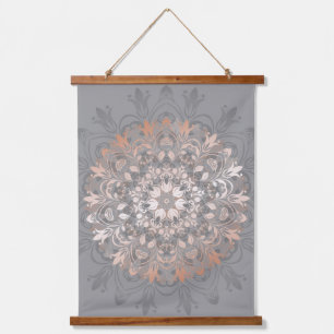 Roze Goud Grijze Bloemrijke Mandala Hangend Wandkleed