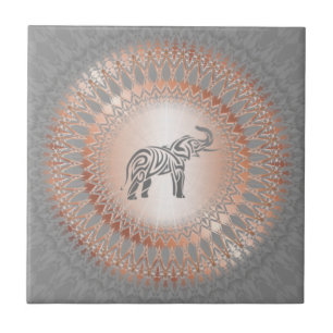 Roze Goud Grijze Olifant Mandala Tegeltje