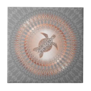 Roze Goud Grijze Schildpad En Mandala Tegeltje
