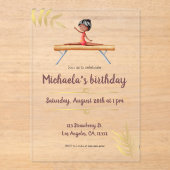 Roze Goud Gymnastiek Meisje Balans Beam Verjaardag Acryl Uitnodigingen (Voorkant)