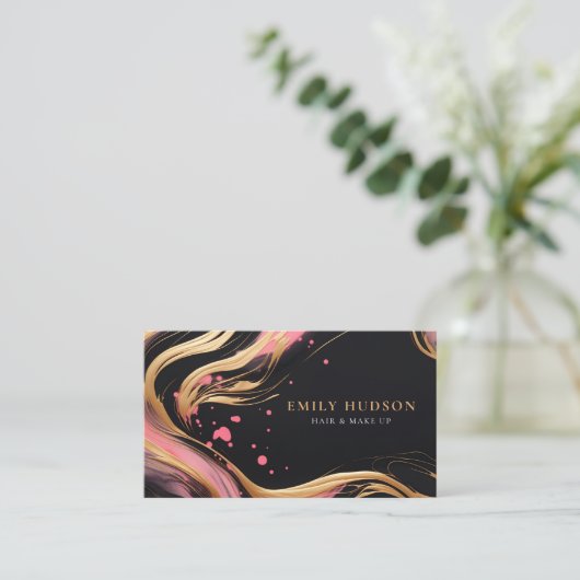 Roze Goud Haar & Make Up Artiest Visitekaartje (Staand voorkant)