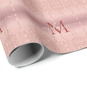 Roze Goud Inpakpapier Persoonlijke Naam Letter