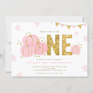 Roze Goud Kleine Pompoen Eerste Verjaardag Meisje Kaart