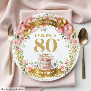 Roze Goud Kleurrijke 80ste Verjaardag Borden Papieren Bordje