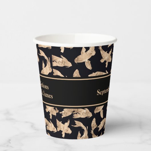 Roze goud koi vis banner verloving datum feest papieren bekers (Links)