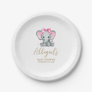 Roze Goud Kute Olifant Elegante Baby Shower Papieren Bordje