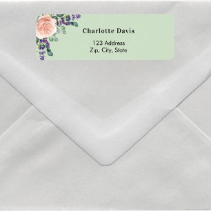 Roze goud lavendel groene bloemen retouradres etiket