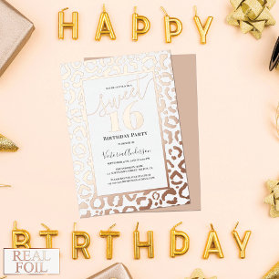 Roze Goud Luipaard Jachtluipaard Dierprint Sweet 1 Folie Uitnodiging