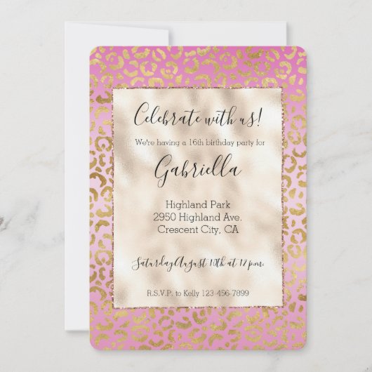 Roze Goud Luipaardprint Kaart (Voorkant)