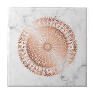 Roze Goud Mandala Grijs Marmer Tegeltje