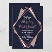 Roze Goud Marineblauw Mauve Geometrisch Hoofd Brui Kaart (Voorkant / Achterkant)