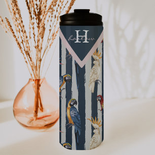 Roze Goud & Marineblauwe Geometrische Tropische Vo Thermosbeker